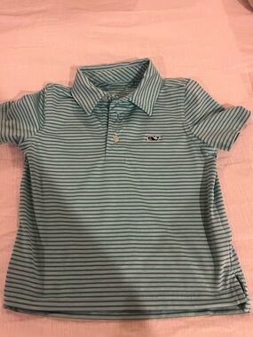 Vineyard Vines Boys Light Aqua & White Striped Polo